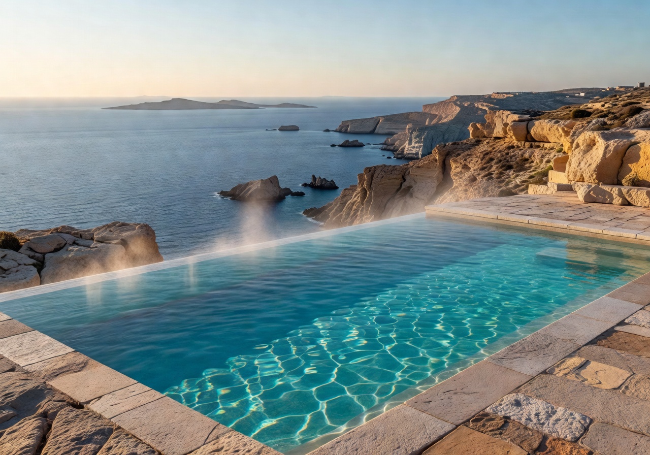 Heated infinity pool overlooking Malta sea
