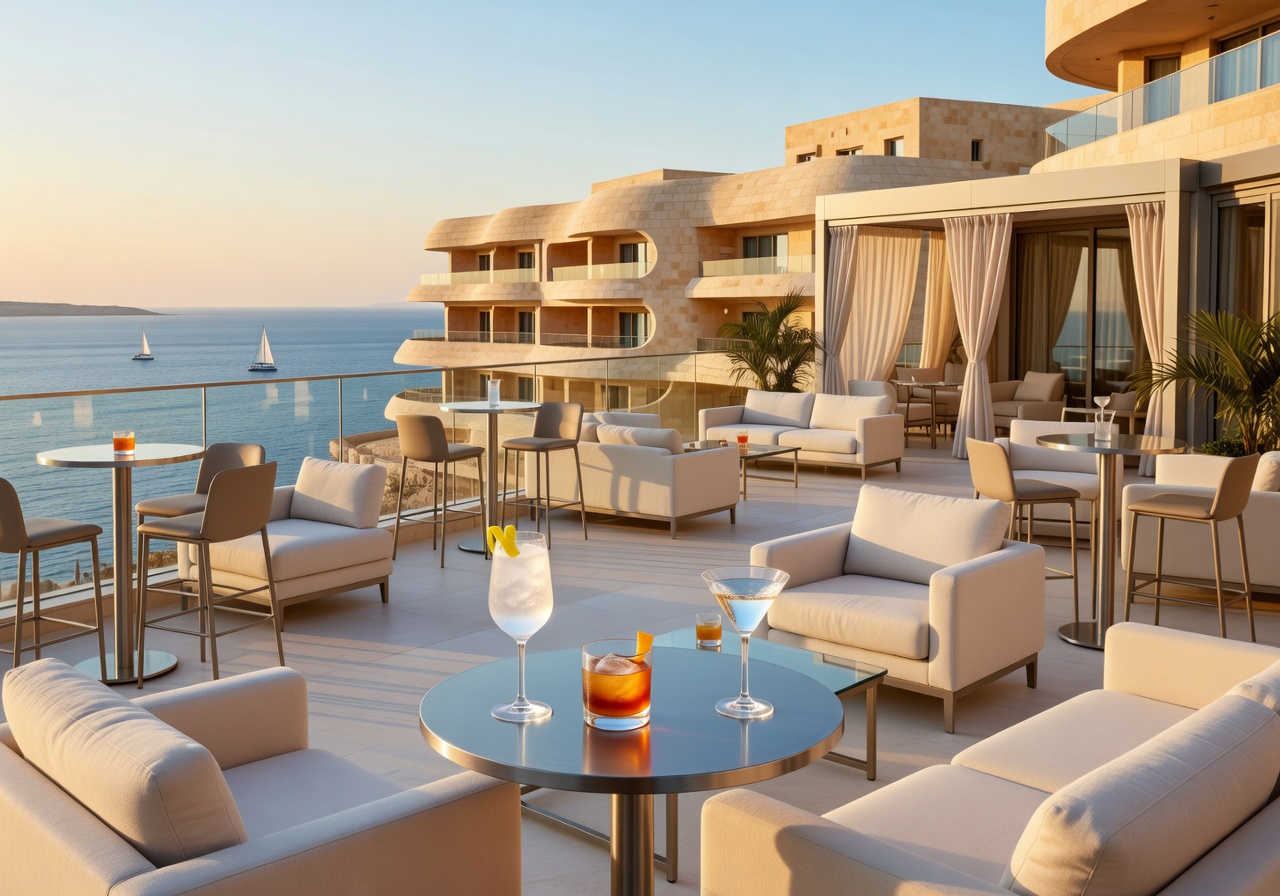 Hilton Malta rooftop cocktail lounge