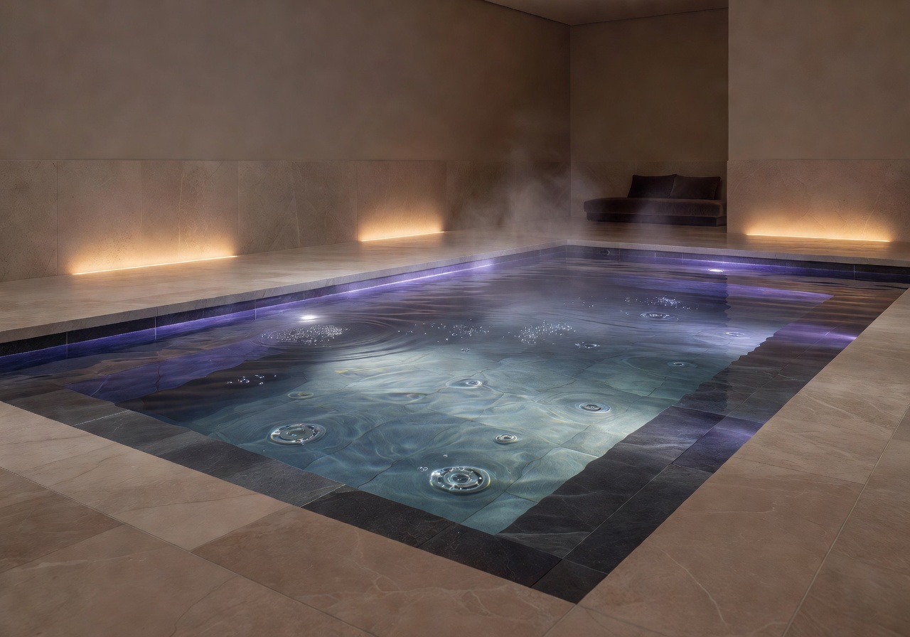Luxury hydrotherapy spa pool with mood lighting