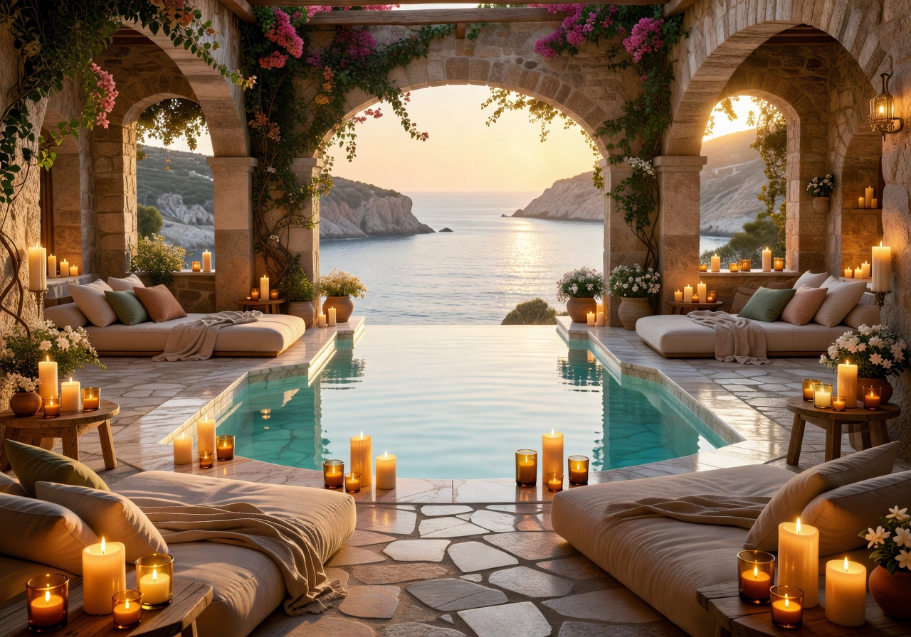 Luxury Mediterranean spa wellness sanctuary with candles